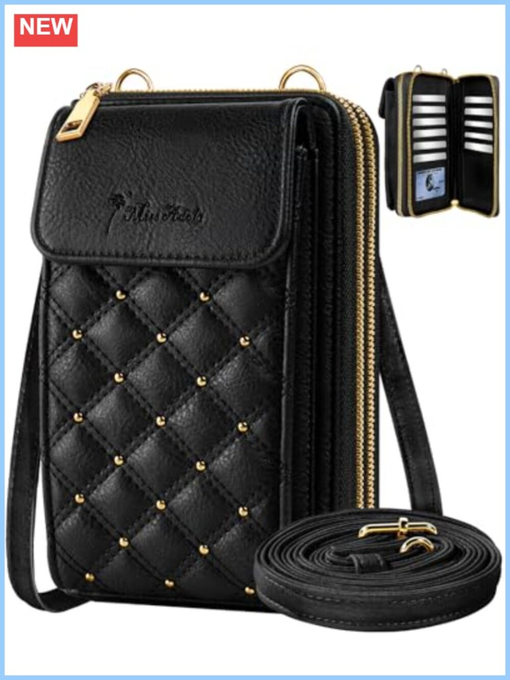 Quilted Faux Leather Crossbody Phone Purse Wallet Card Slots
